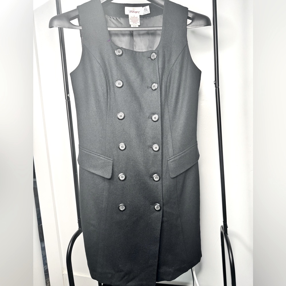 Worthington Black Sleeveless Button Preppy Midi Wool Dress